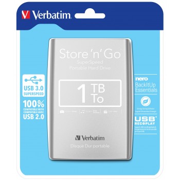 Verbatim Disco Duro Portátil Store n Go USB 3.0 - 1TB - Plata 53071