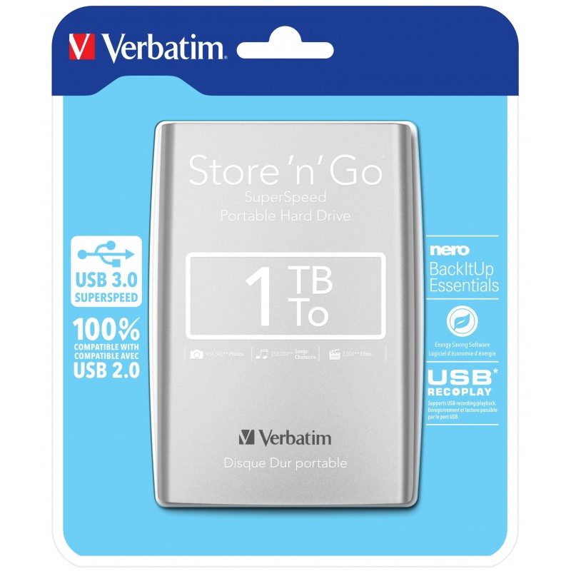 Verbatim Disco Duro Portátil Store n Go USB 3.0 - 1TB - Plata 53071