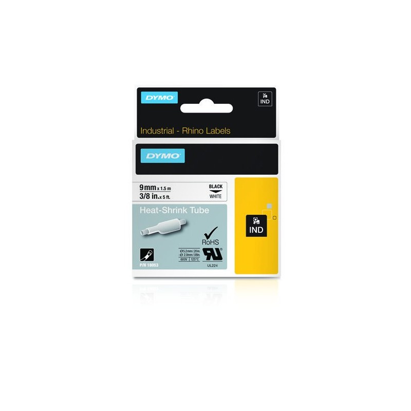 Dymo 18053 (S0718280) 9mm - Cinta Tubo Termorrectráctil - Negro sobre blanco