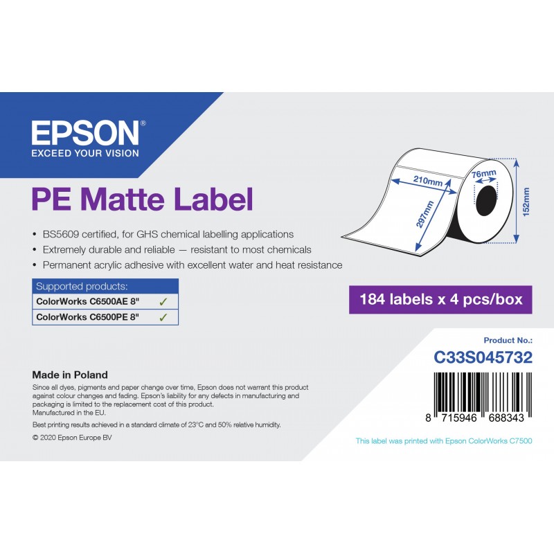 Epson Rollo de etiquetas - Plástico - 210x297mm C33S045732