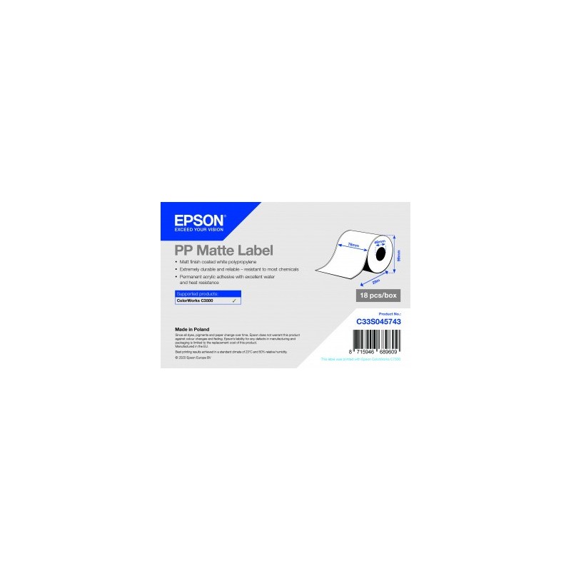 Epson Etiquetas PP  - Mate - 76mm x 29m  C33S045743