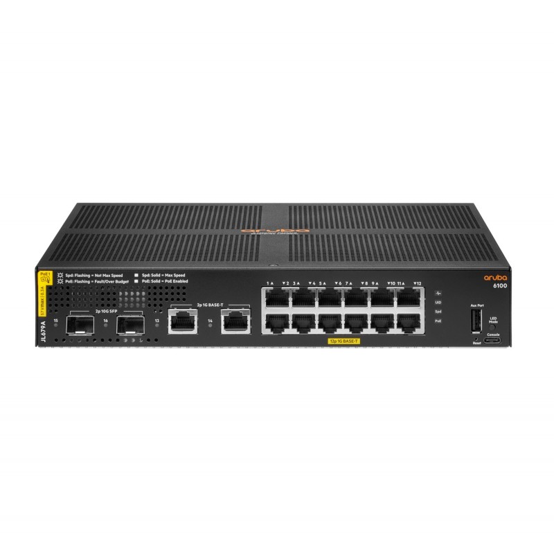 Hewlett Packard Enterprise Aruba 6100 12G Class4 PoE 2G 2SFP+ 139W Gestionado L3 Gigabit Ethernet (1 JL679A