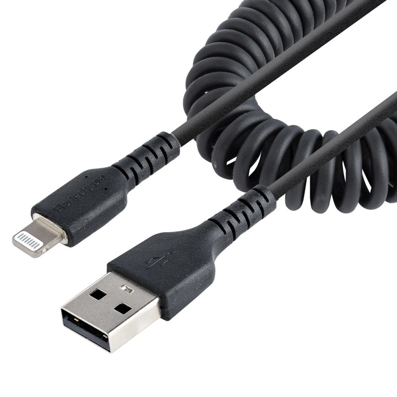 StarTech.com Cable 50cm USB a Lightning con Certificación MFi, Cable Rizado de Carga para iPhone, Ne RUSB2ALT50CMBC