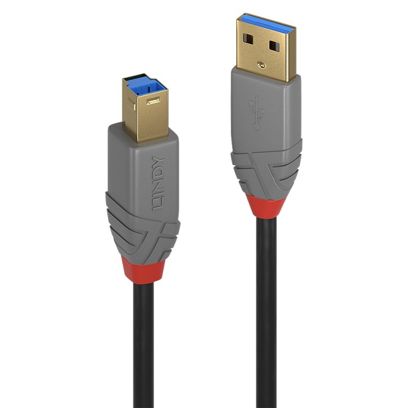 Lindy 36743 Cable USB 3 m USB 3.2 Gen 1 (3.1 Gen 1) USB A USB B - Negro, Gris