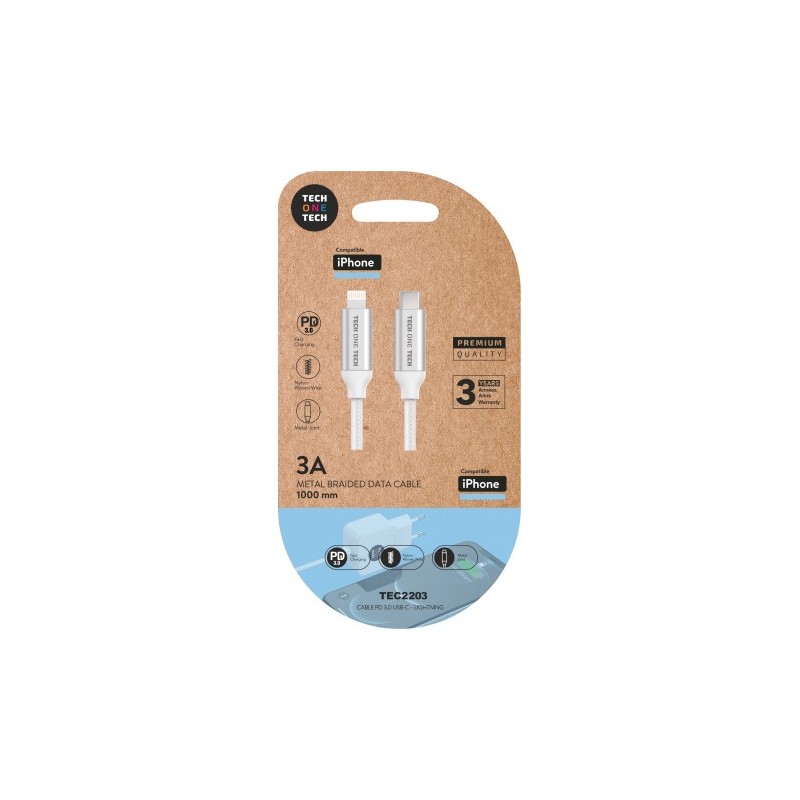Lightning Macho - USB Tipo-C Macho  1m  Blanco TEC2203