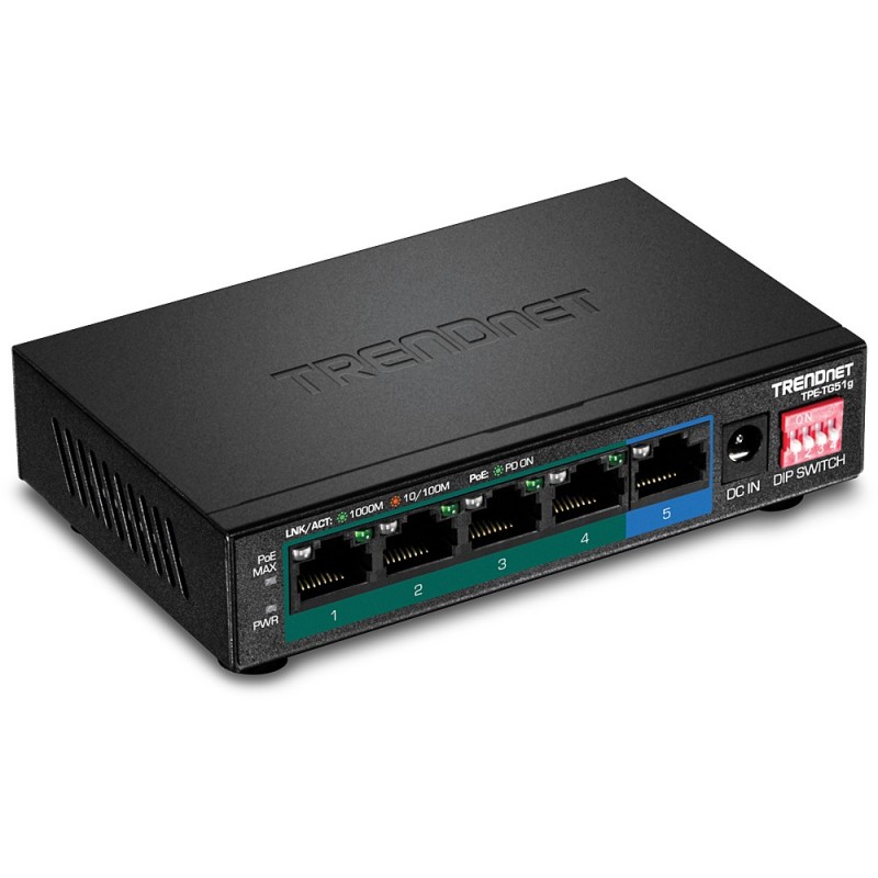 Trendnet TPE-TG51G switch Gigabit Ethernet (10 100 1000) Energía sobre Ethernet (PoE) Negro