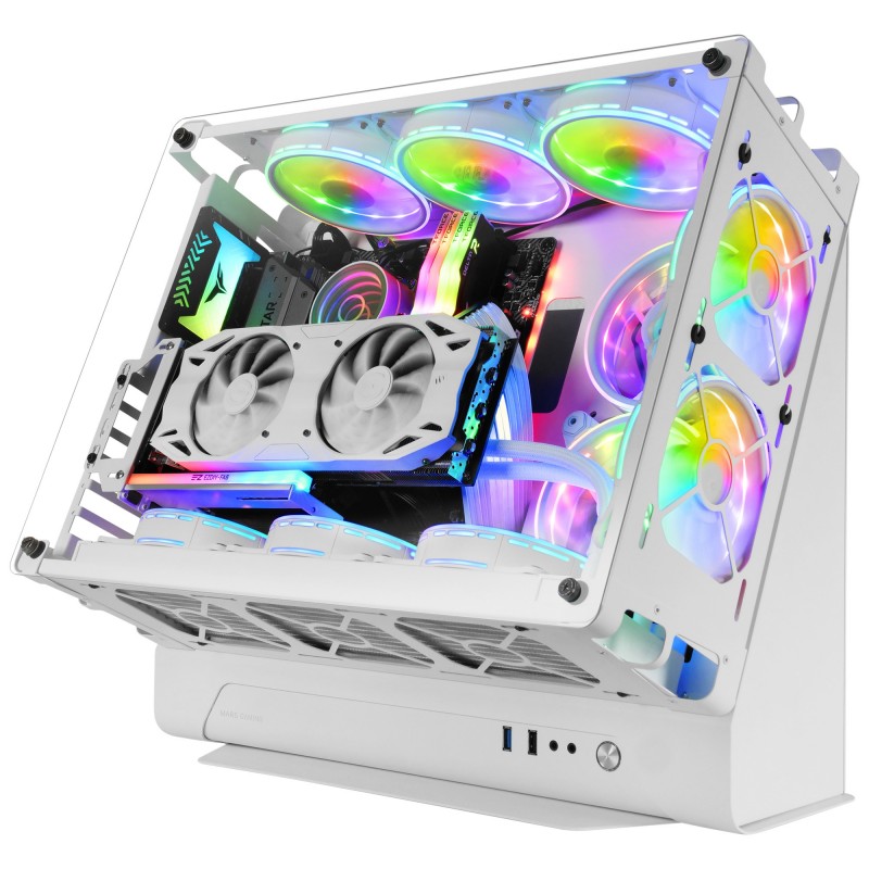 Mars Gaming MCB Blanco Caja PC Gaming ATX XL Edición Custom Premium Estructura Modular Doble Cámara MCBW