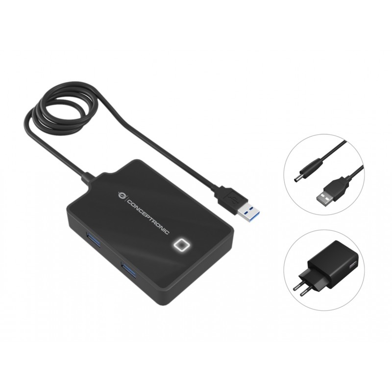 Conceptronic HUBBIES11BP hub de interfaz USB 3.2 Gen 1 (3.1 Gen 1) Type-A 5000 Mbit s Negro