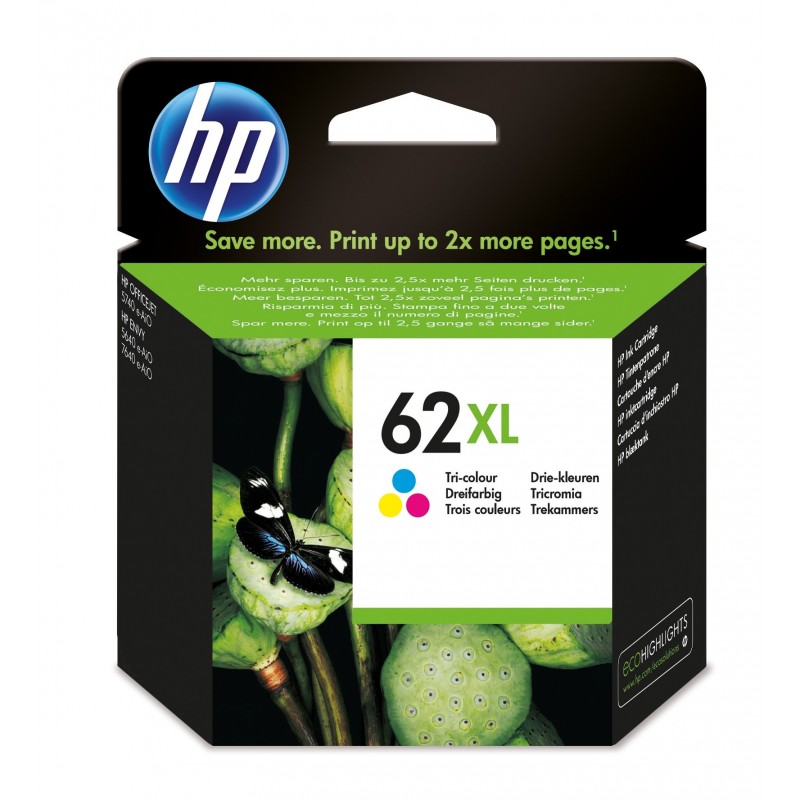 HP Cartucho de tinta original 62XL de alta capacidad tricolo Original Cian, Magenta, Amarillo Para H C2P07AEABE