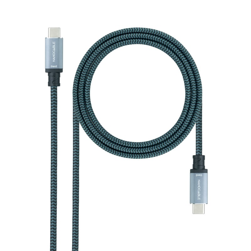 Nanocable Cable USB 3.1 Gen2 10Gbps 5A, 4K 60Hz, USB-C M-USB-C M, Gris Negro, 2 m 10.01.4102-COMB