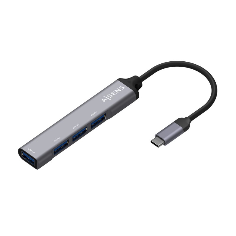 AISENS Hub USB 3.1 USB-C, Tipo C M - 4x Tipo A H, Gris, 10 cm A109-0541