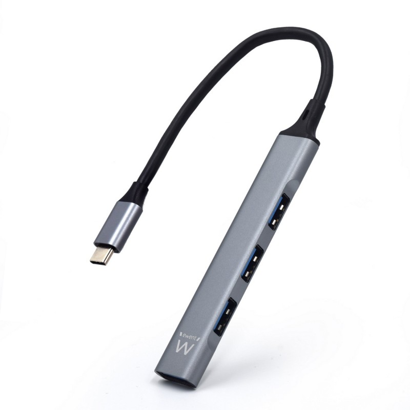 Ewent EW1145 hub de interfaz USB 3.2 Gen 1 (3.1 Gen 1) Type-C 5000 Mbit s Gris, Plata