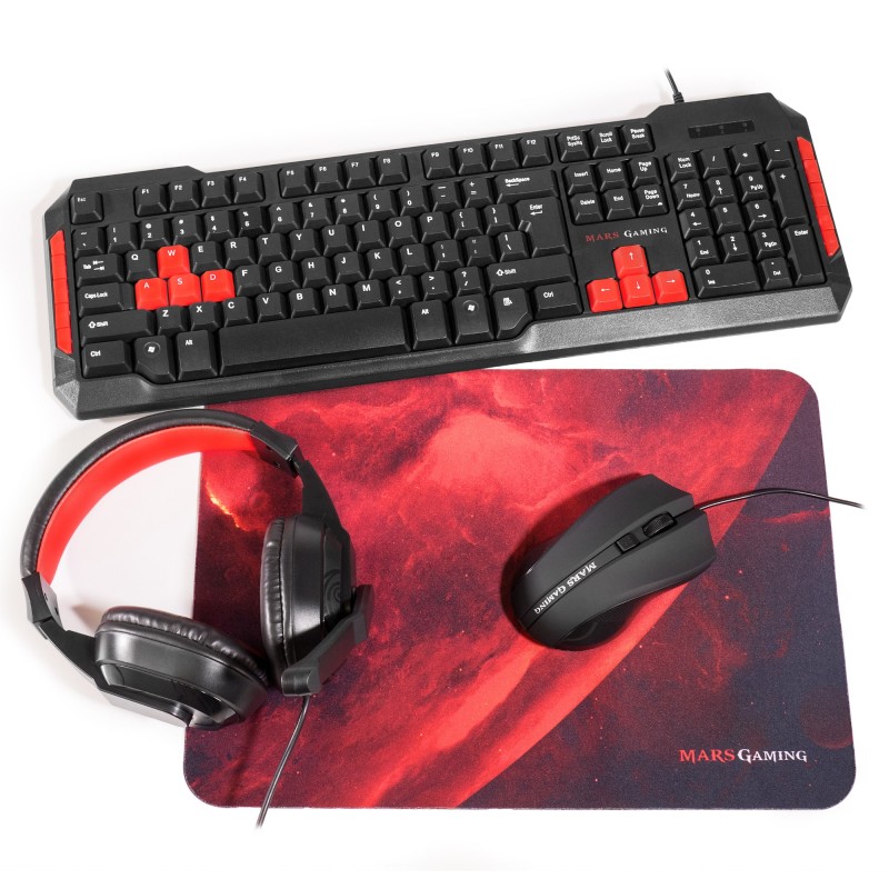 (Reacondicionado) Mars Gaming MRCP1, Estándar, Alámbrico, USB, Interruptor de membrana, Negro, Rojo,