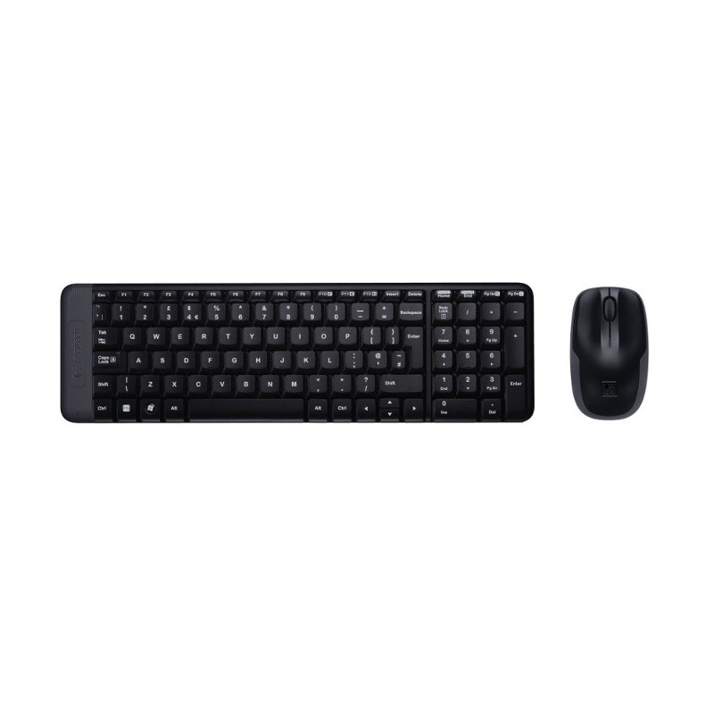 (Reacondicionado) Logitech MK220, Estándar, Inalámbrico, RF inalámbrico, QWERTY, Negro, Ratón inclui 920-003168