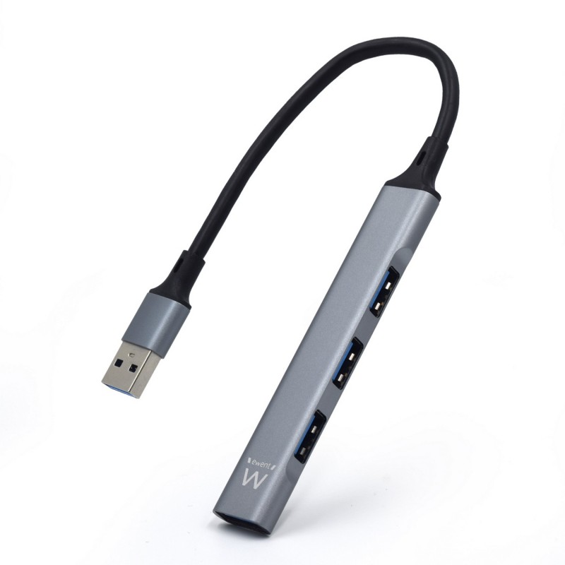 Ewent Hub slim USB 3.2 Gen 1 (3.1 Gen 1) Type-A 5000 Mbit s Gris, Plata EW1144