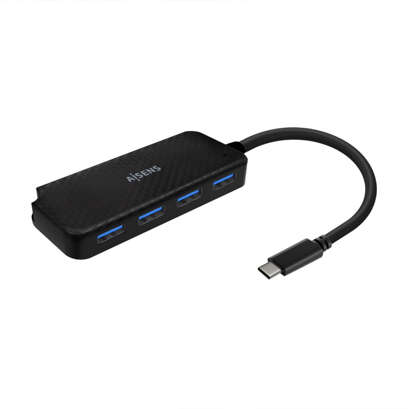 AISENS Hub USB 3.1 USB-C, USB-C M-4x Tipo A H, Negro, 15cm A109-0715
