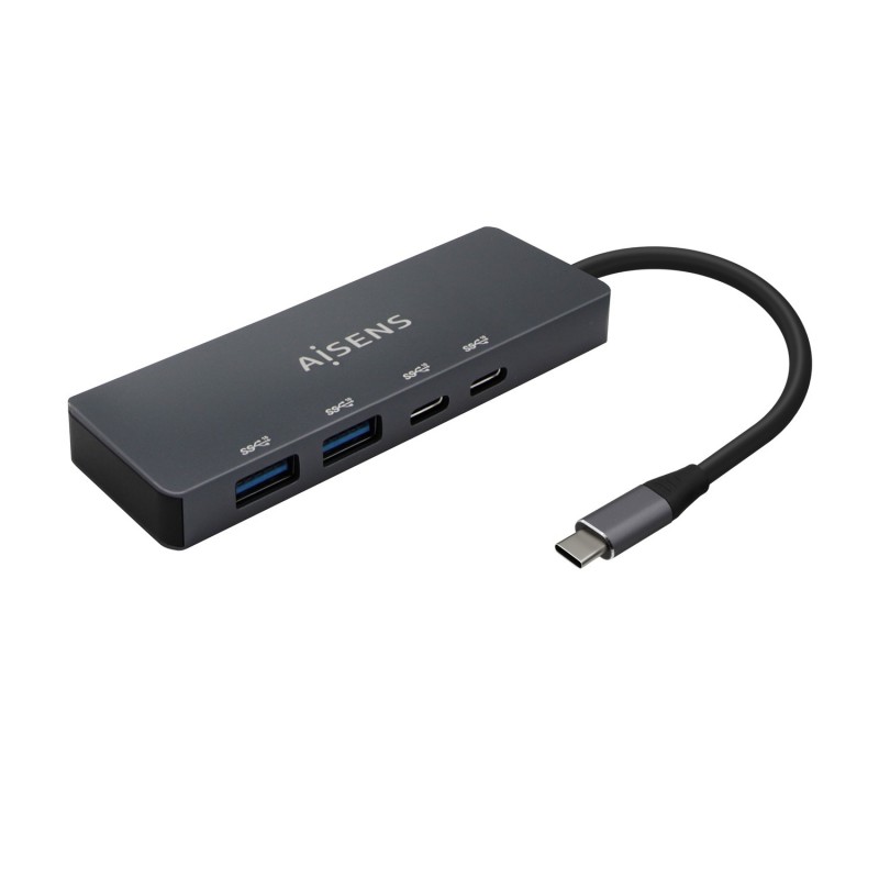 AISENS Hub USB3.2 Gen1 5G USB-C, USB-C M-2xUSB-C H-2xUSB-A H, Gris, 15cm A109-0744