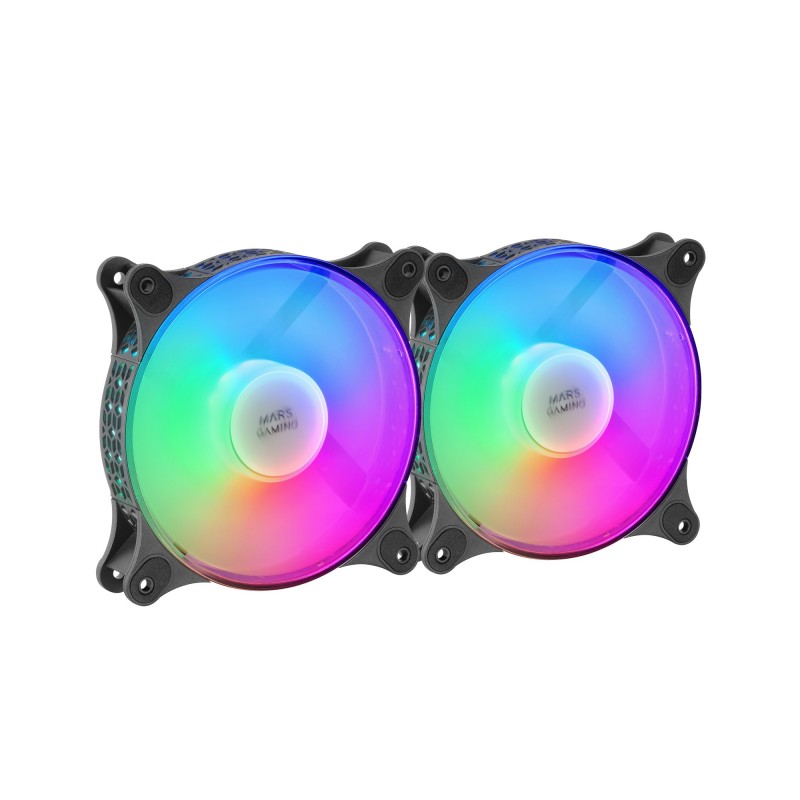 Mars Gaming MF-DUO Kit 2 Ventiladores FRGB Rainbow 360° Ultra-silencioso Doble Conexión 3PIN + 4PIN  MFDUO