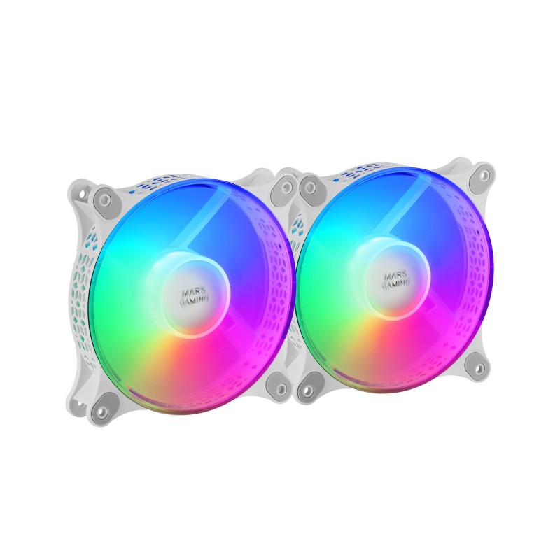Mars Gaming MF-DUO Kit 2 Ventiladores FRGB Rainbow 360° Ultra-silencioso Doble Conexión 3PIN + 4PIN  MFDUOW
