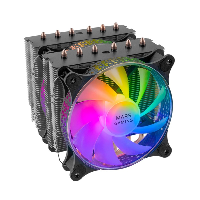 Mars Gaming MCPU-XT Negro Disipador CPU Doble Torre Refrigeración 6 Heatpipes HCT TDP 300W 2 Ventila MCPUXT