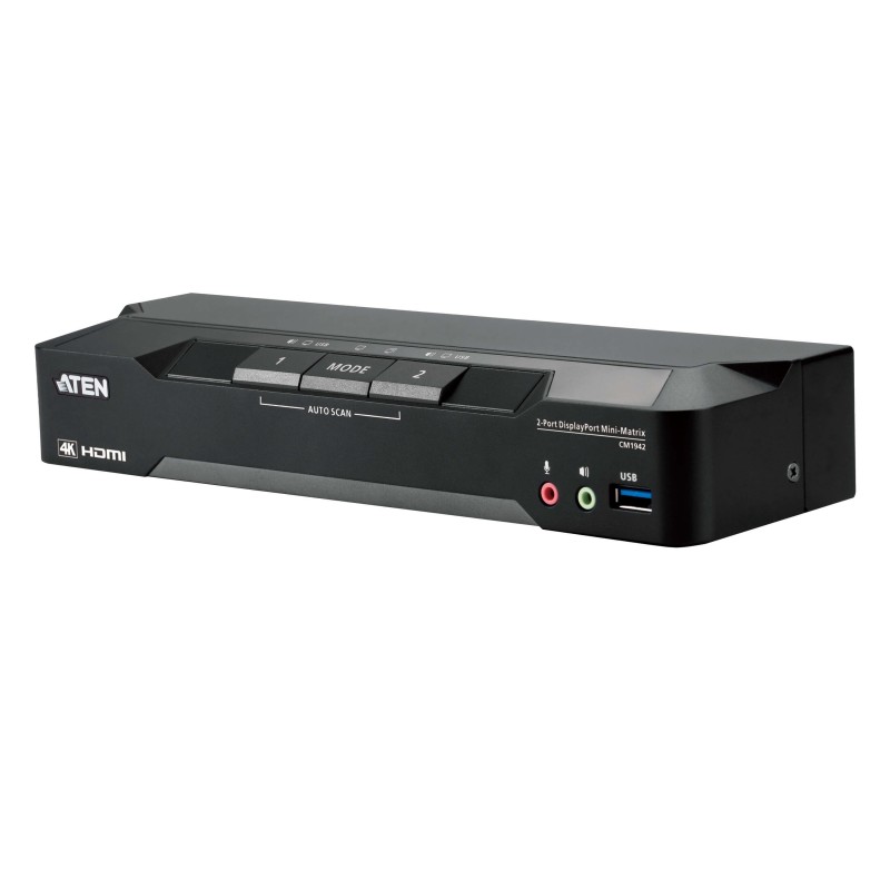 ATEN Matriz de vídeo en formato compacto KVM DisplayPort 4K dual display de 2 puertos con Boundless  CM1942-AT-G