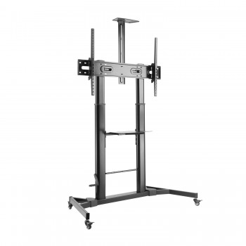 AISENS Soporte de Suelo ECO con Ruedas y Manivela, Bandeja para DVD y Soporte de Cámara para Monitor FT100TE-171