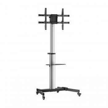 AISENS Floor Stand with Wheel, DVD Tray for Monitor TV 50Kg from 37-86, Black-Silver FT86TRE-197