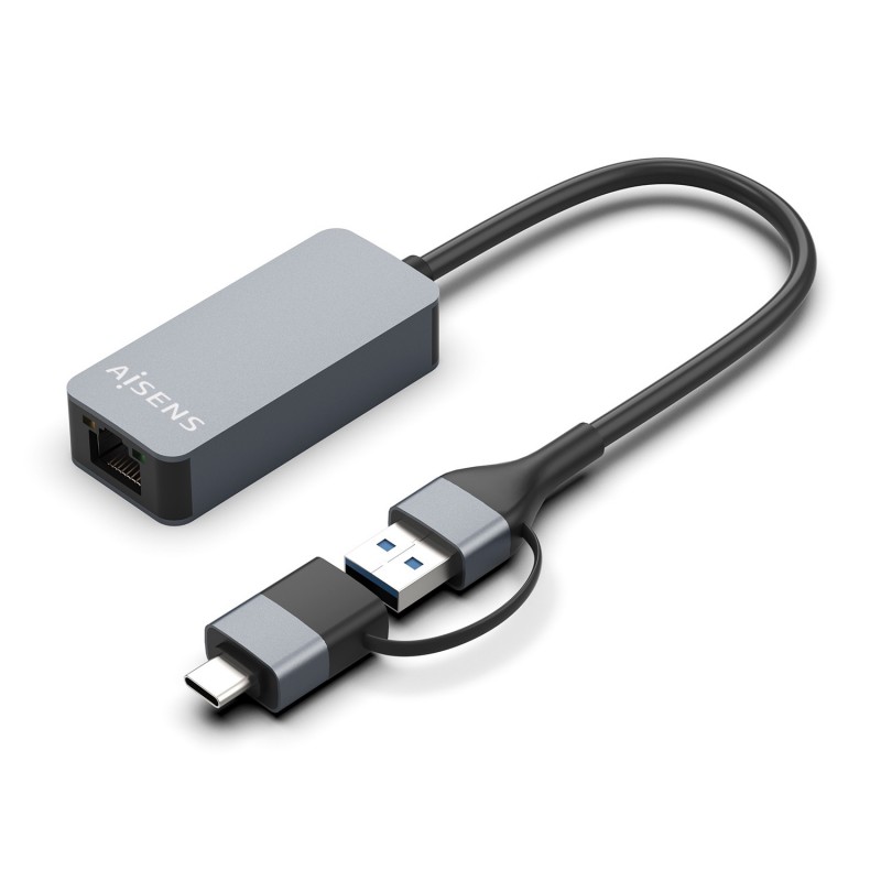 AISENS Conversor USB3.2 Gen1 USB-A+USB-C a Ethernet 2.5G 10 100 1000 2500 Mbps, Gris, 15cm A109-0710