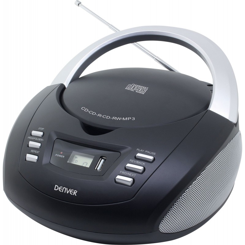 (Reacondicionado) Denver TCU-211BLACK reproductor de CD Reproductor de CD portátil Negro, Plata