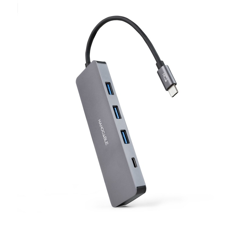 Nanocable Hub USB-C a 3xUSB3.0 H   1xUSB-C H Aluminio 10 cm, Gris 10.16.4409