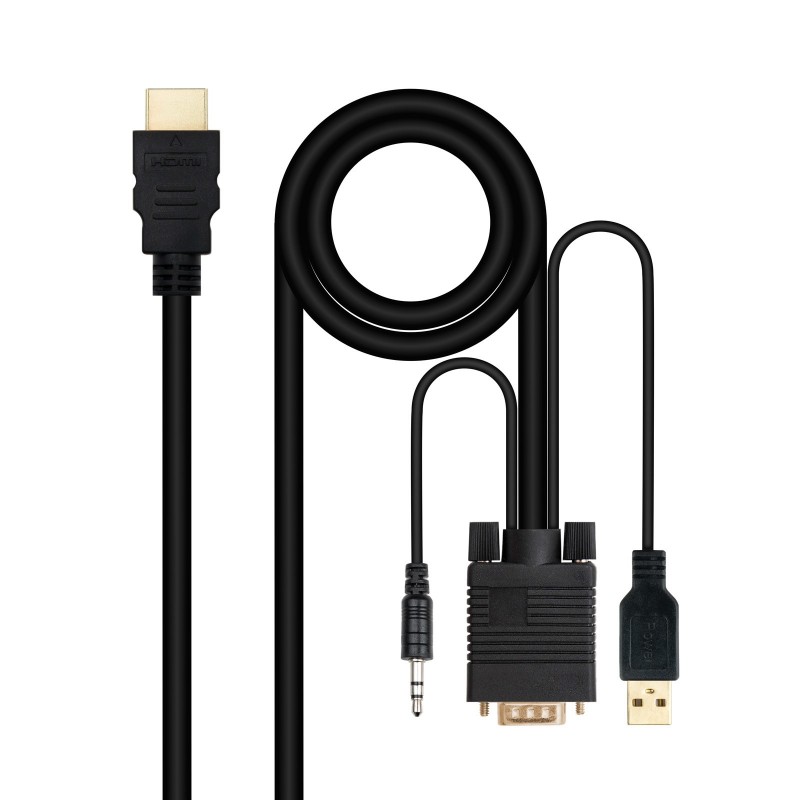 Nanocable Cable Conversor HDMI a VGA Audio USB, 1.8 m, Negro 10.15.4350