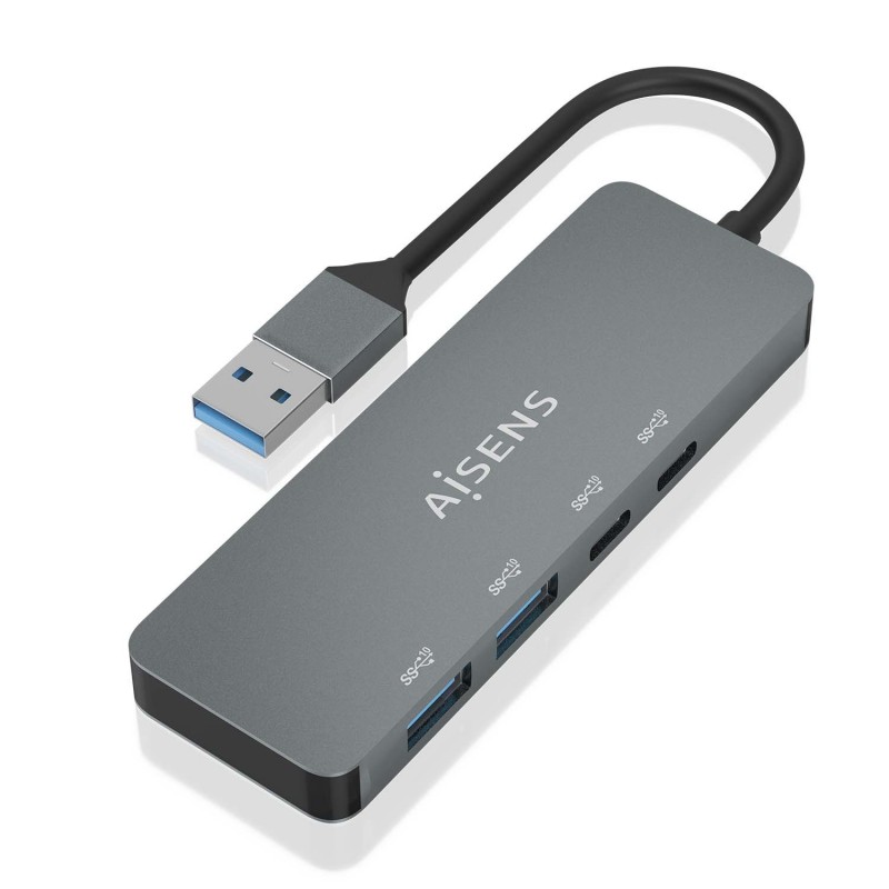 AISENS Hub USB 3.2 Gen2 10G USB-A, USB-A M-2xUSB-C H-2xUSB-A H, Gris, 15cm A106-0696