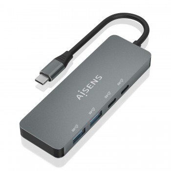AISENS Hub USB 3.2 Gen2 10G USB-C, USB-C M-2xUSB-C H-2xUSB-A H, Gris, 15cm A109-0694