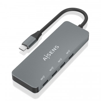 AISENS Hub USB 3.2 Gen2 10G USB-C, USB-C M-4xUSB-C H, Gris, 15cm A109-0695