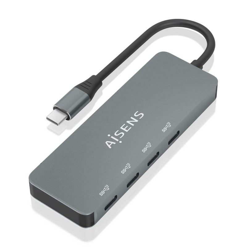 AISENS Hub USB 3.2 Gen2 10G USB-C, USB-C M-4xUSB-C H, Gris, 15cm A109-0695
