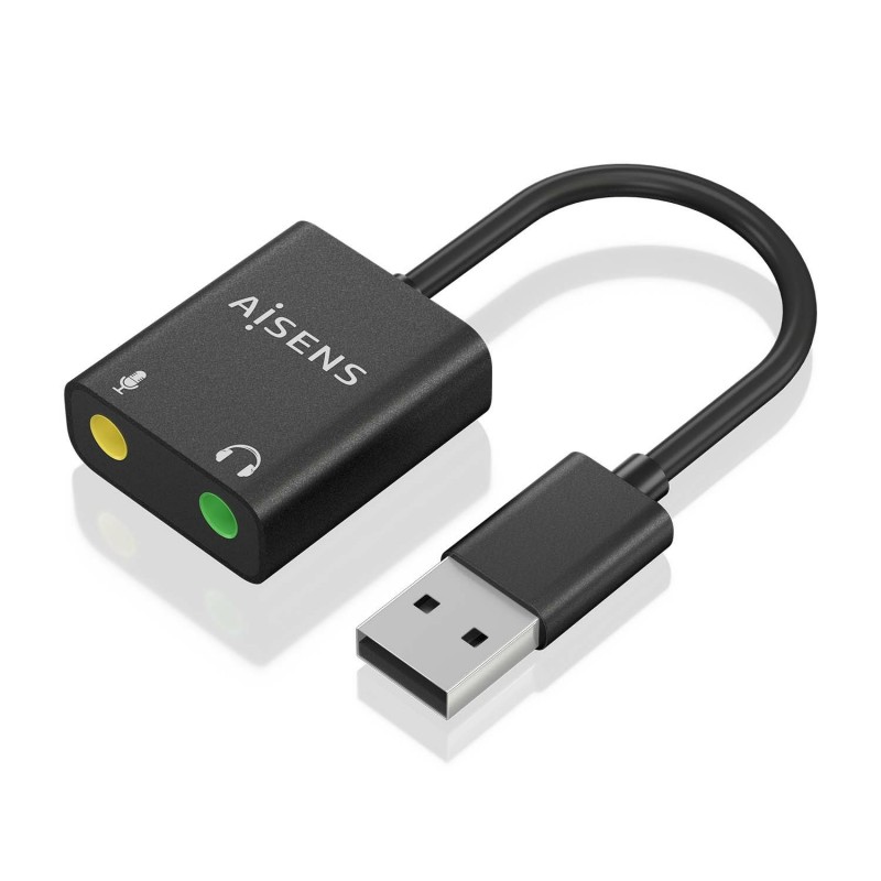 AISENS Conversor USB-A a Audio 48KHz, USB-A M-2xJack 3.5 H, Negro, 10 cm A106-0769