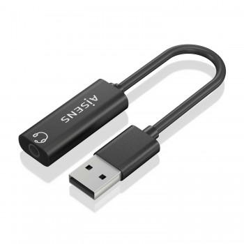 AISENS Conversor USB-A a Audio 48KHz, USB-A M-Jack 3.5 H, Negro, 10 cm A106-0770