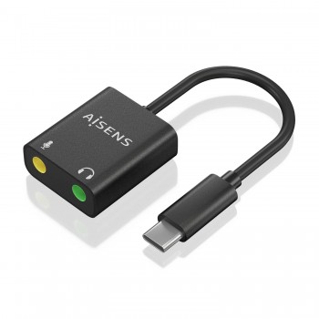 AISENS Conversor USB-C a Audio 48KHz, USB-C M-2xJack 3.5 H, Negro, 10 cm A109-0767
