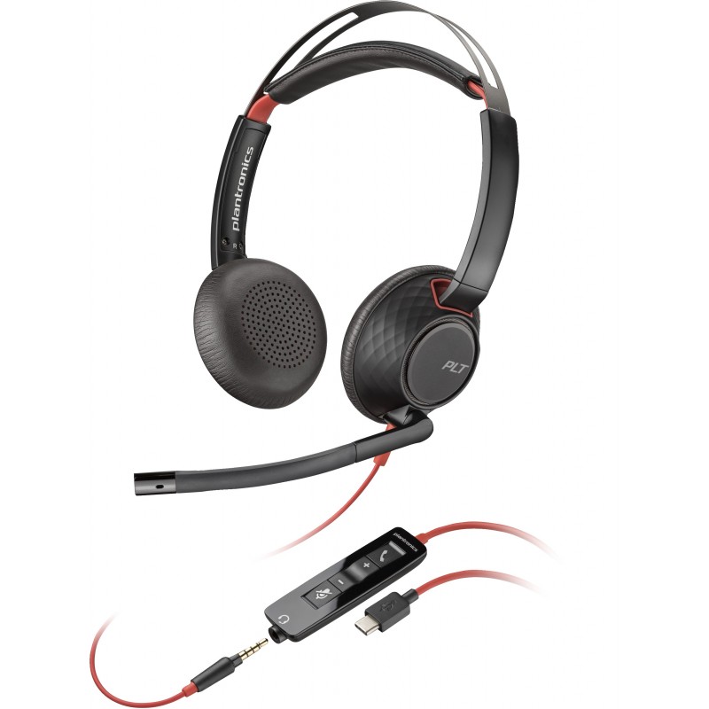 POLY Auriculares Blackwire C5220 USB-C + cable de entrada de Negro, Rojo 805H3A6