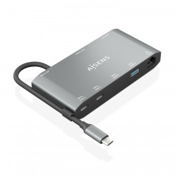 AISENS USB-C Dock 8 en 1, USB-C a 1xHDMI, 1xVGA, 1xRJ45, 2xUSB-A, 2xUSB-C 5G, 1xUSB-C PD, Gris, 20 cm ASUC-8P010-GR