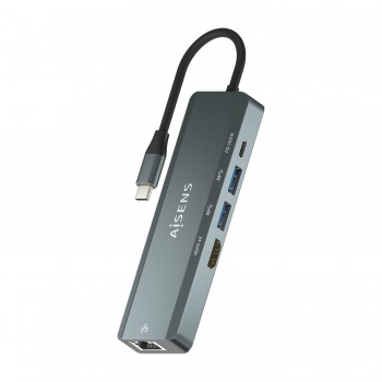 AISENS USB-C Dock 5 en 1, USB-C a 1xHDMI, 1xRJ45, 2xUSB, 1xPD, Gris, 15 cm ASUC-5P011-GR
