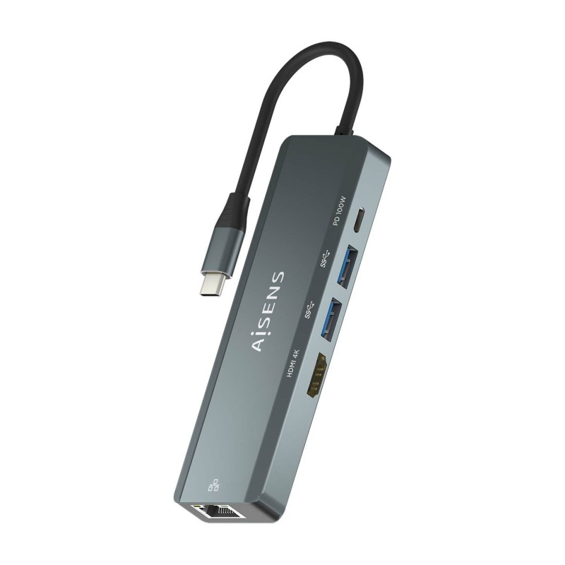 AISENS USB-C Dock 5 en 1, USB-C a 1xHDMI, 1xRJ45, 2xUSB, 1xPD, Gris, 15 cm ASUC-5P011-GR
