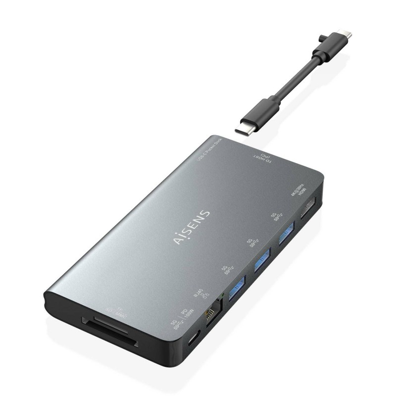 AISENS USB-C Dock 8 en 1, USB-C a 1xHDMI, 1xRJ45, 3xUSB-A, 1xUSB-C Datos PD, 1xSD, 1xMicro SD, Gris, 10 cm ASUC-8P015-GR