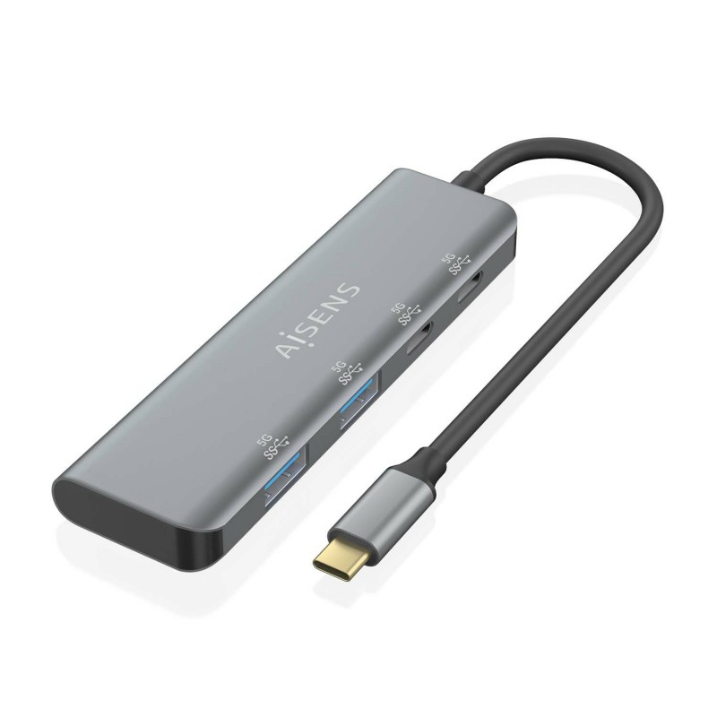 AISENS Hub USB 3.2 Gen1 5G USB-C, USB-C M-2xUSB-C H-2xUSB-A H, Gris, 15 cm A109-0763