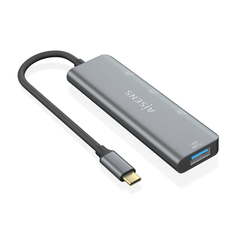 AISENS Hub USB 3.2 Gen2 10G USB-C, USB-C M-1xUSB-C H-3xUSB-A H, Gris, 15 cm A109-0764