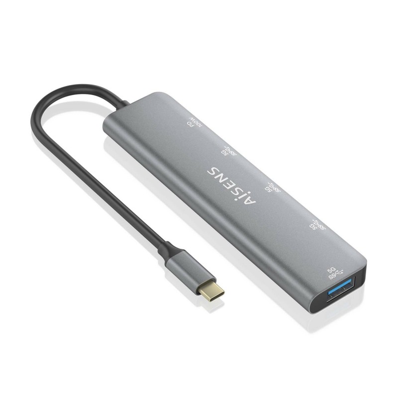 AISENS Hub USB 3.2 Gen1 5G USB-C, USB-C M-1xUSB-C PD100W H-1xUSB-C H-3xUSB-A H, Gris, 15cm A109-0857