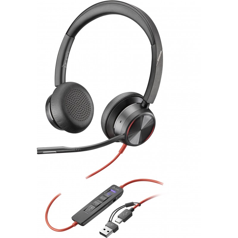 POLY Auriculares estéreo Blackwire 8225 con certificación Mi Negro 8X225AA