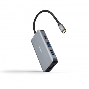 Nanocable HUB USB-C 5 en 1, Conversor 3.2 GEN1 5G a 3 x USB-A 3.0   USB-C   USB-C PD 100W, Aluminio, 15 cm, Gris 10.16.1005