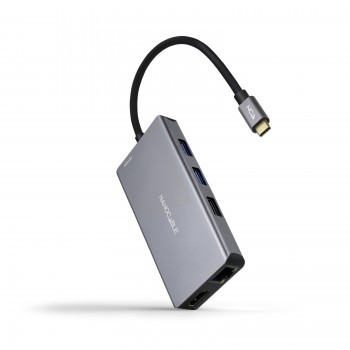 Nanocable HUB USB-C 9 en 1, Conversor USB-C a 3 x USB-A   2 x HDMI   RJ45   TF   SD   USB-C PD 100W 10.16.1009