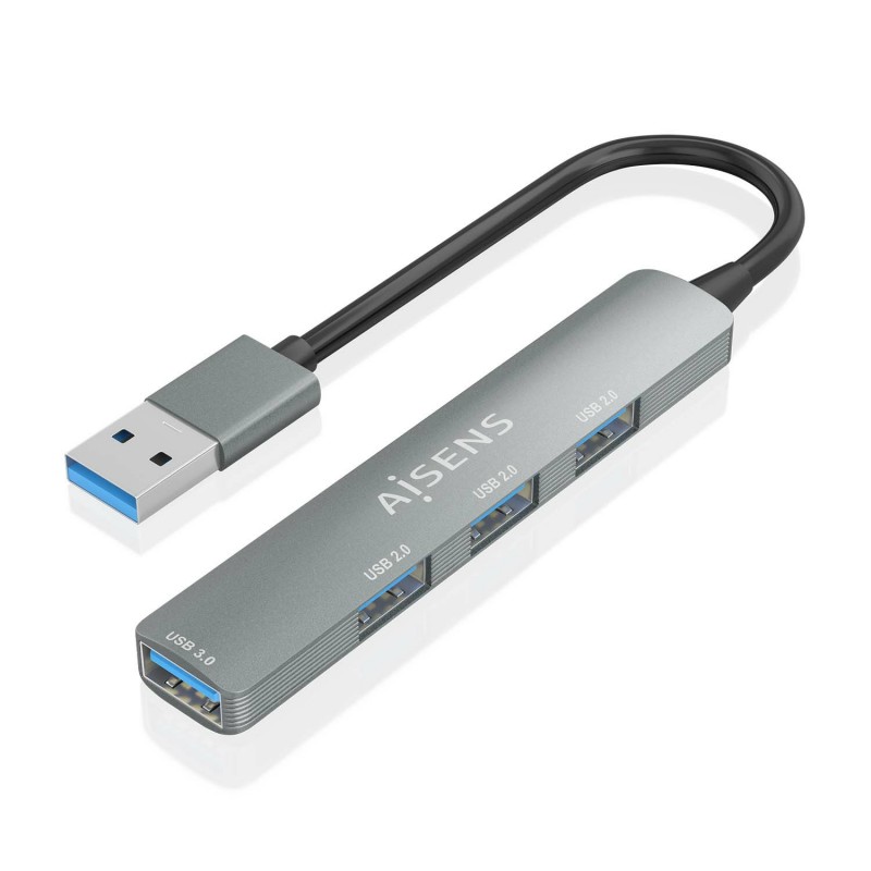 AISENS HUB USB 3.0 Aluminio, 1xUSB3.0 A H+3xUSB2.0 A H, Gris, 10cm A106-0859